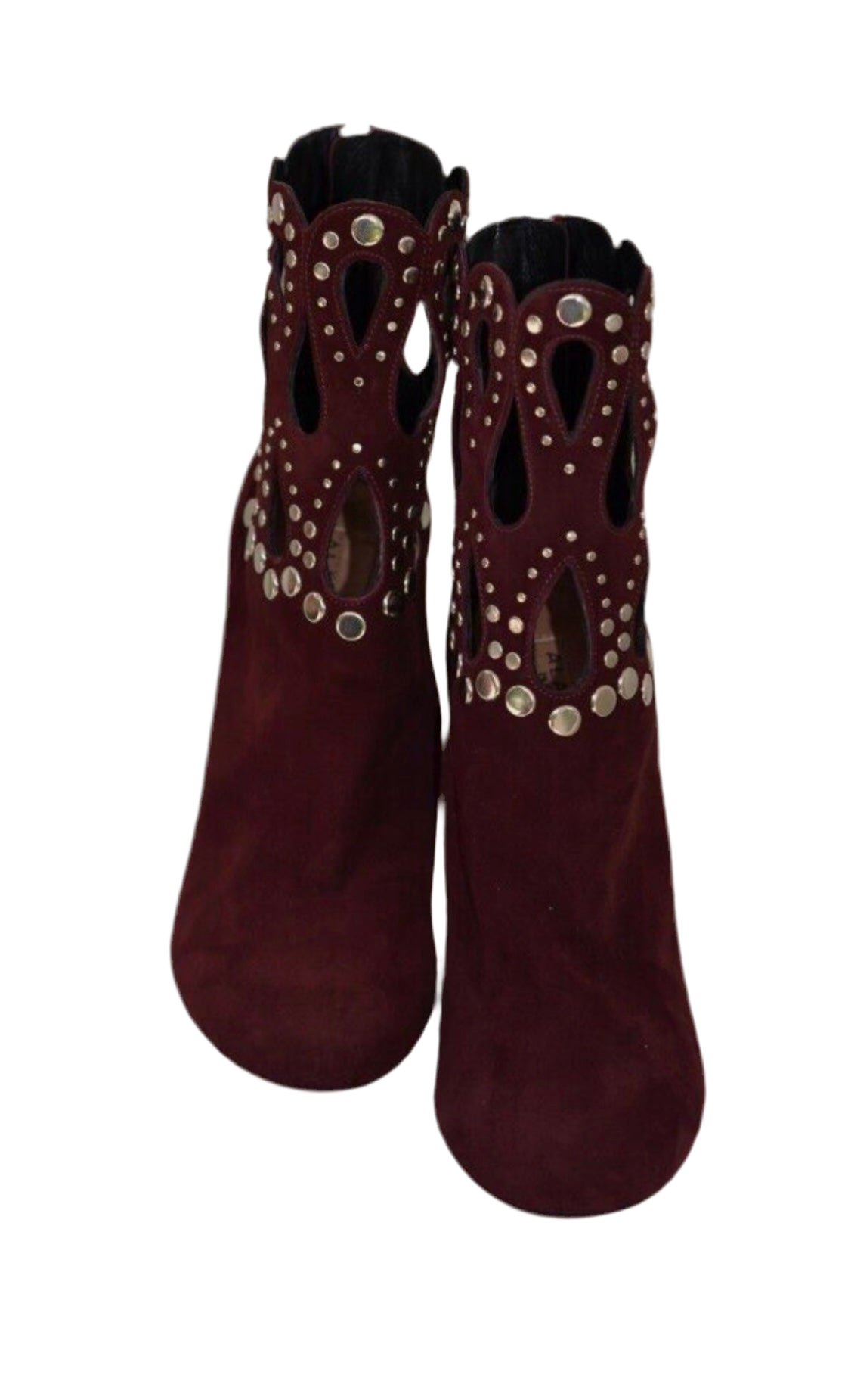 Alaia - Burgundy Suede Studded Booties