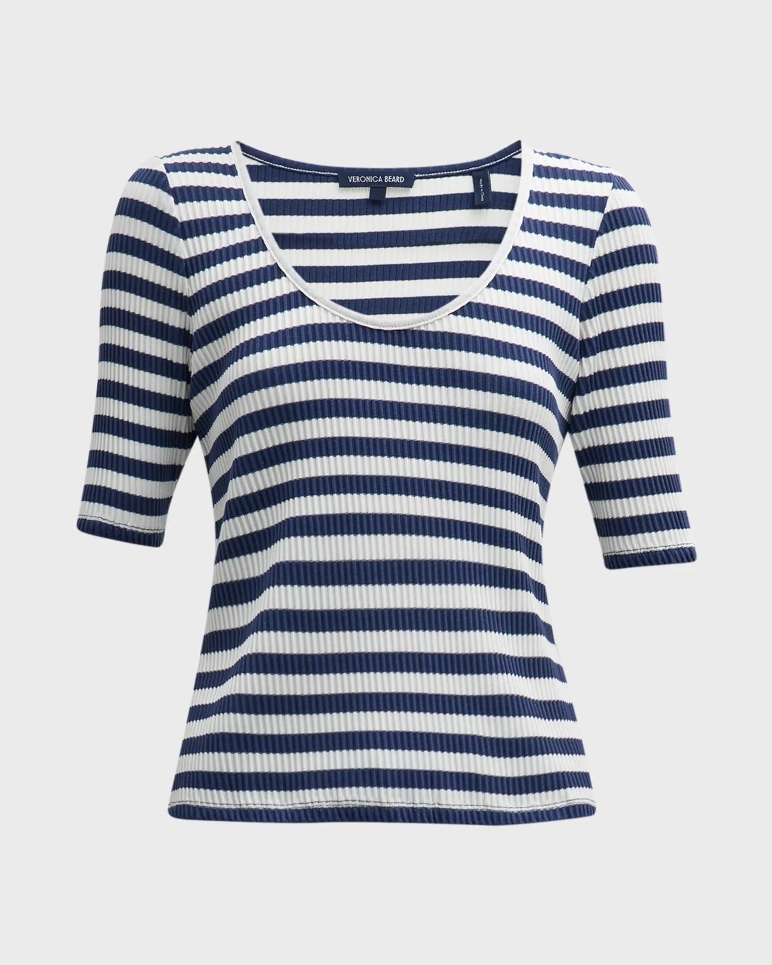 VERONICA BEARD white and blue striped ribbed tshirt