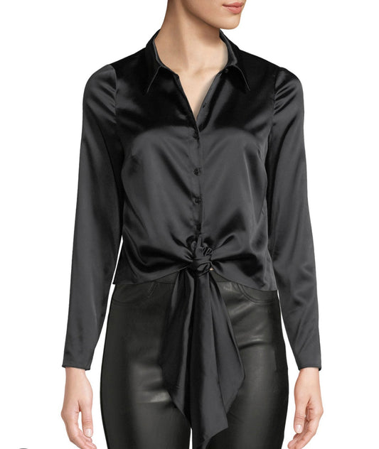 Alexis
Nata Tie-Front Satin Button-Down Top