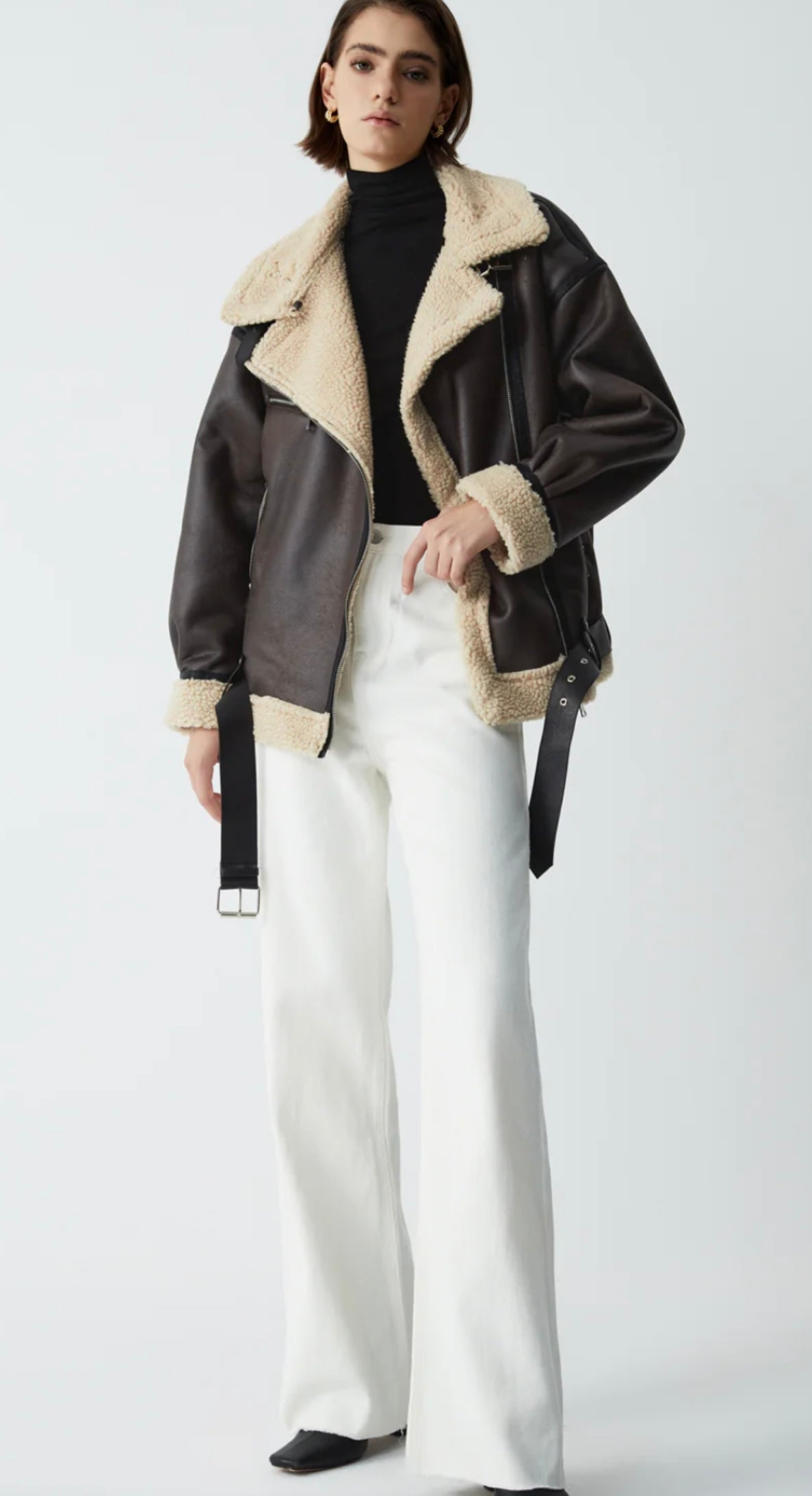 COMMENSE - Classic Sherpa Lined Shearling Leather Flight Jacket