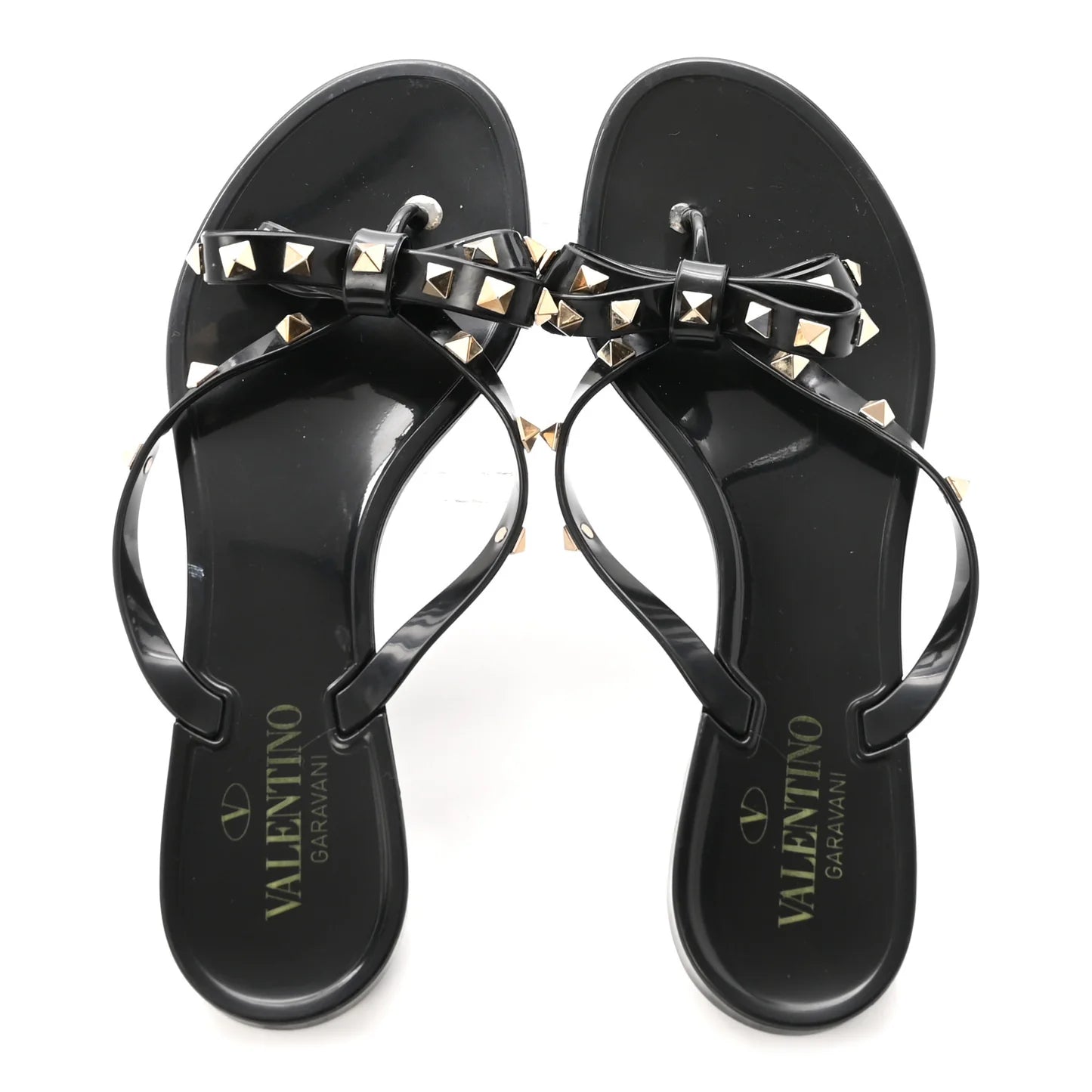 Valentino Garavi Black Rockstud with Bow Jelly Flip Flops
