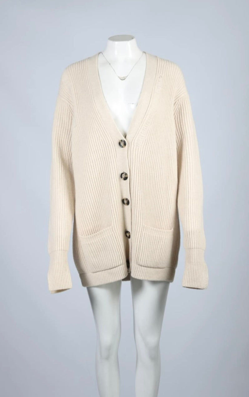 HELMUT LANG - 100% Lamb Wool Beige Cardigan
