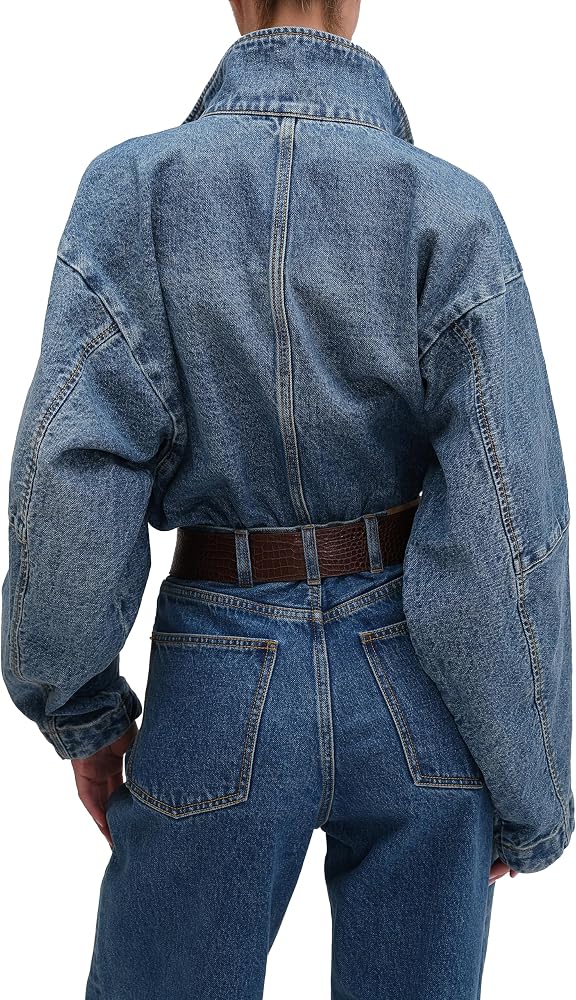 RONNY KOBO zip up denim long sleeve bodysuit