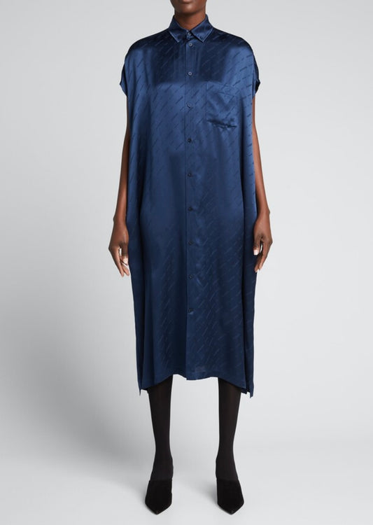 Balenciaga Jacquard Logo Silk Midi Dress