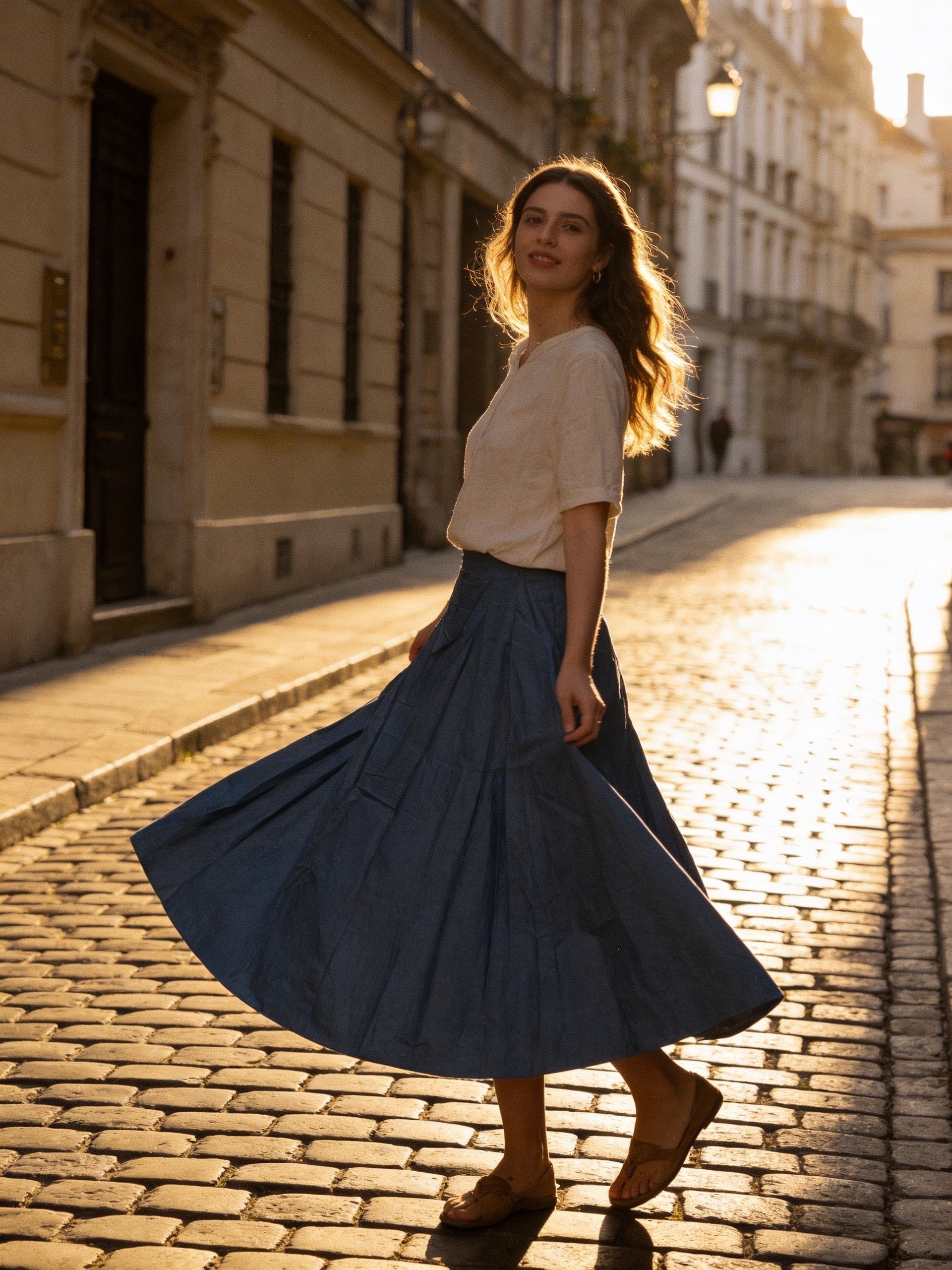 CHRISTIAN DIOR blue midi 100% cotton skirt