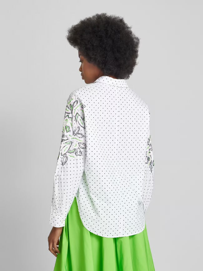 Essentiel Antwerp White polka dot Shirt with Beaded Embellished Sleeves