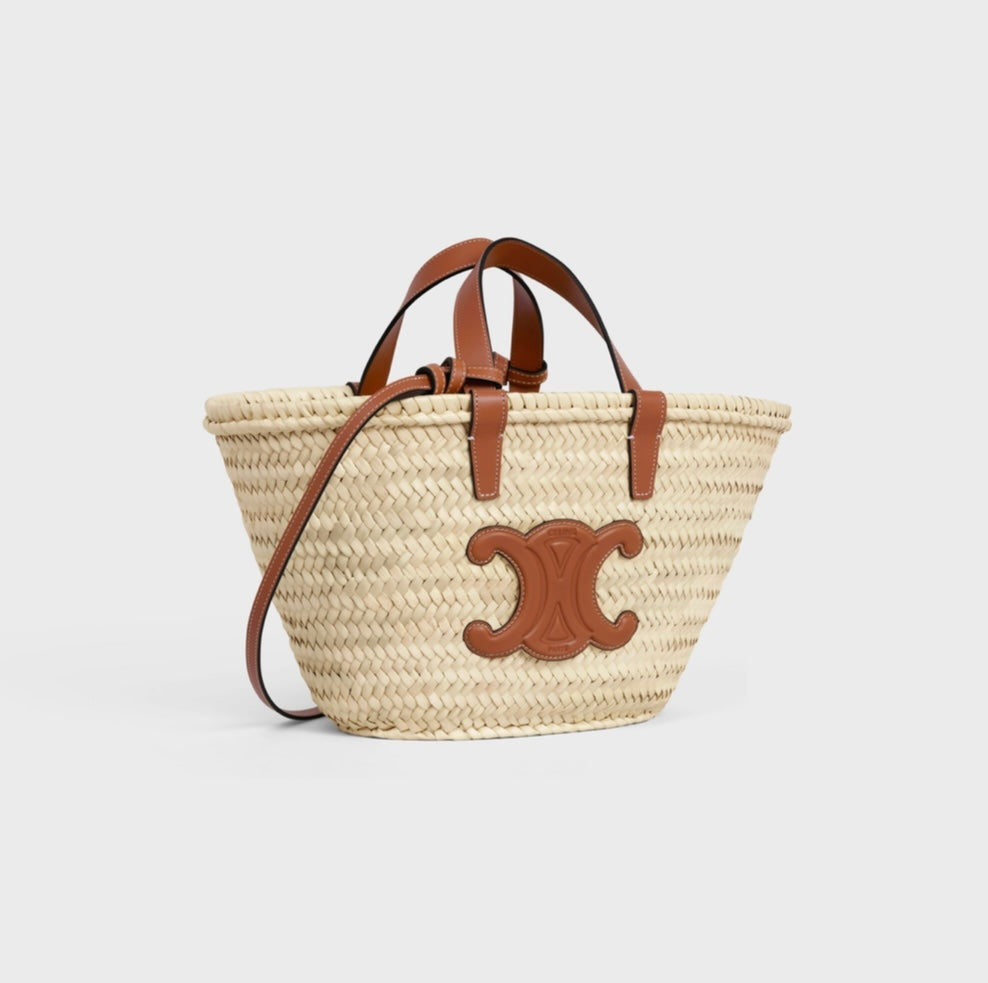 CELINE - TEEN CELINE CLASSIC PANIER IN PALM LEAVES AND CALFSKIN