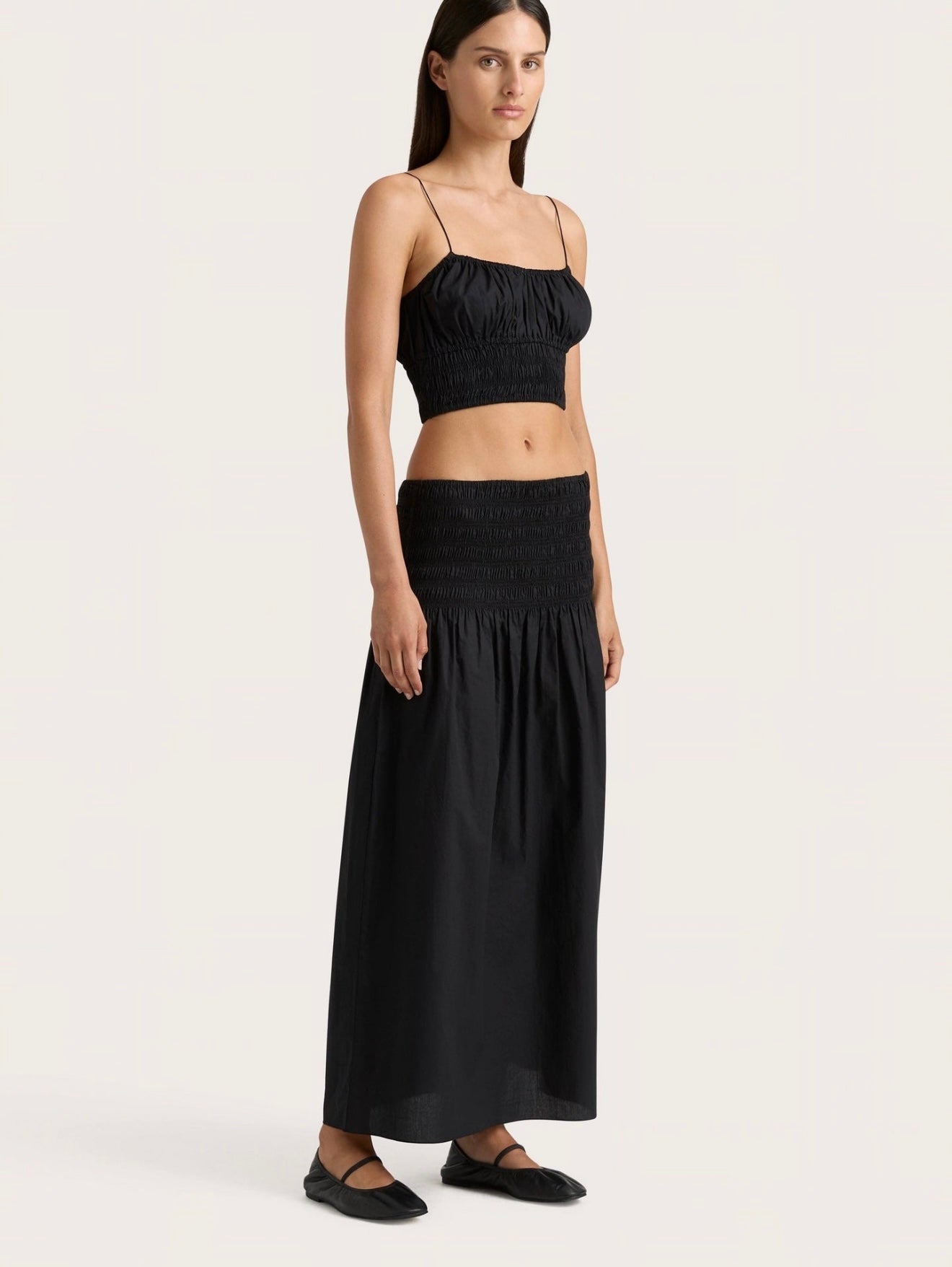 Faithful The Brand - Baia Midi Skirt Black & Cropped Top