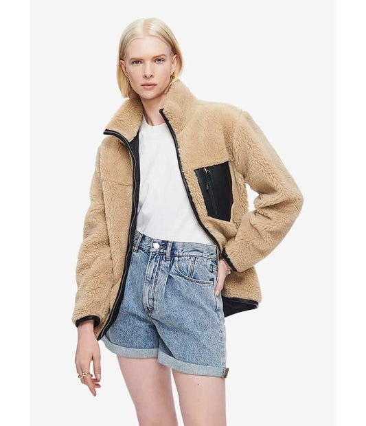 ANINE BING faux shearling and leather zip jacket