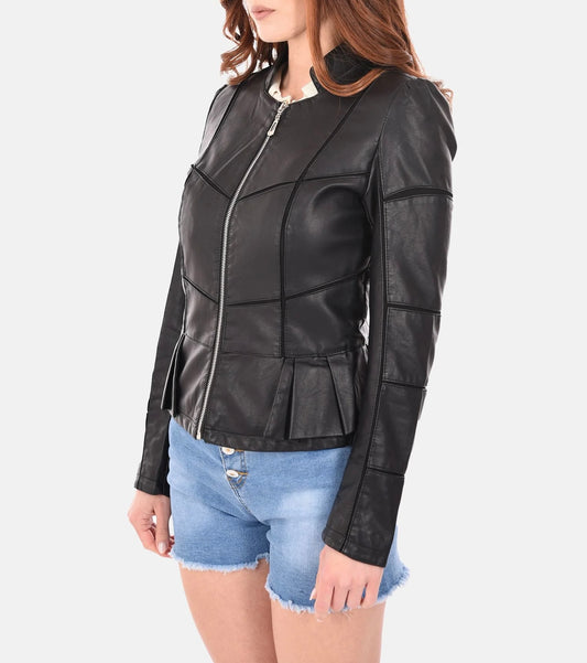 Faux Leather Jacket with Peplum