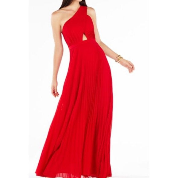 BCBG NWT red pleated red one shoulder dress