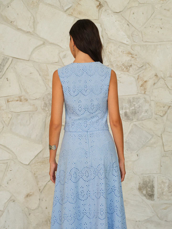 COMMENSE light blue eyelet top