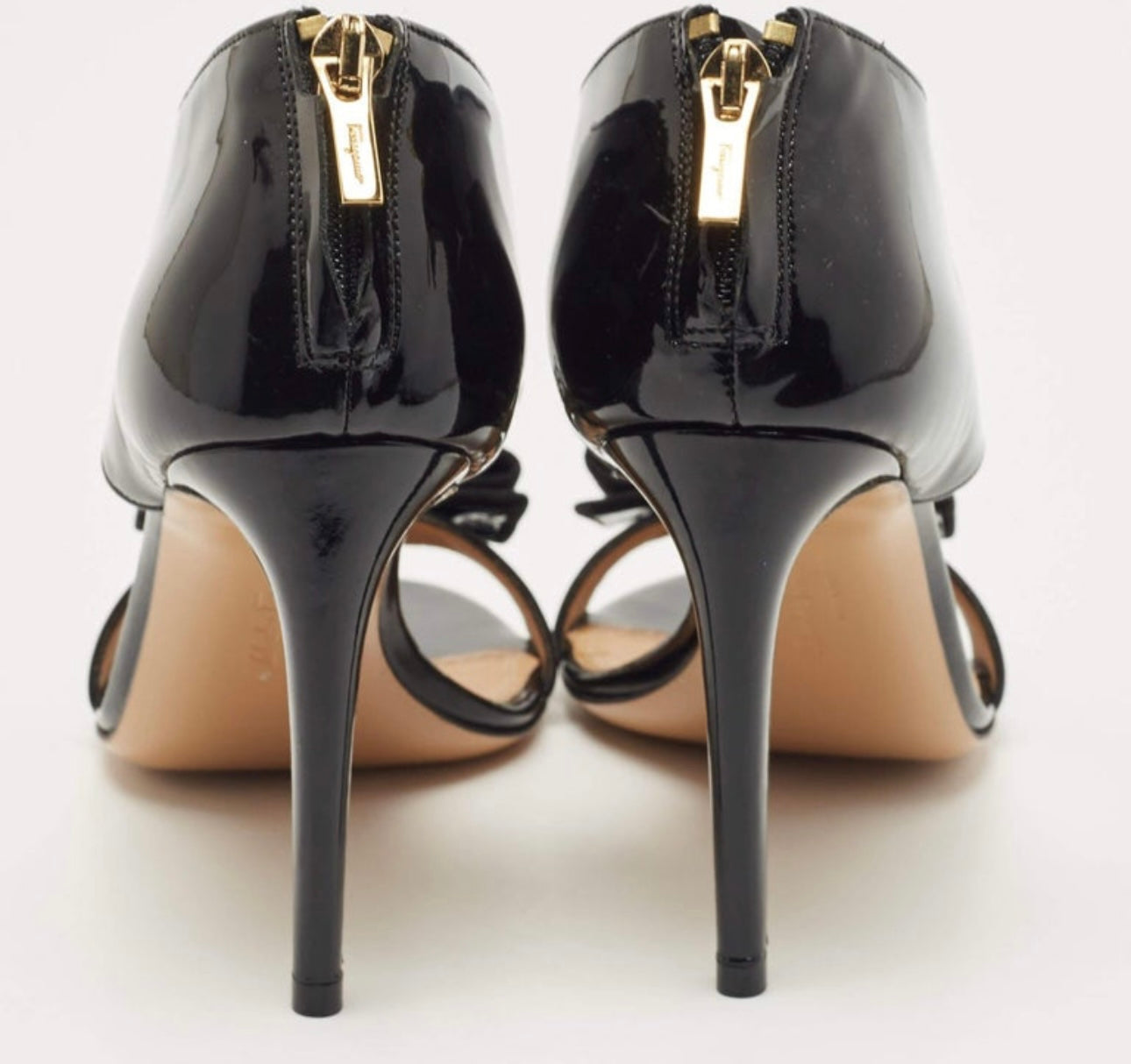 Salvatore Ferragamo - Black Patent Leather Pellas T Strap Sandals