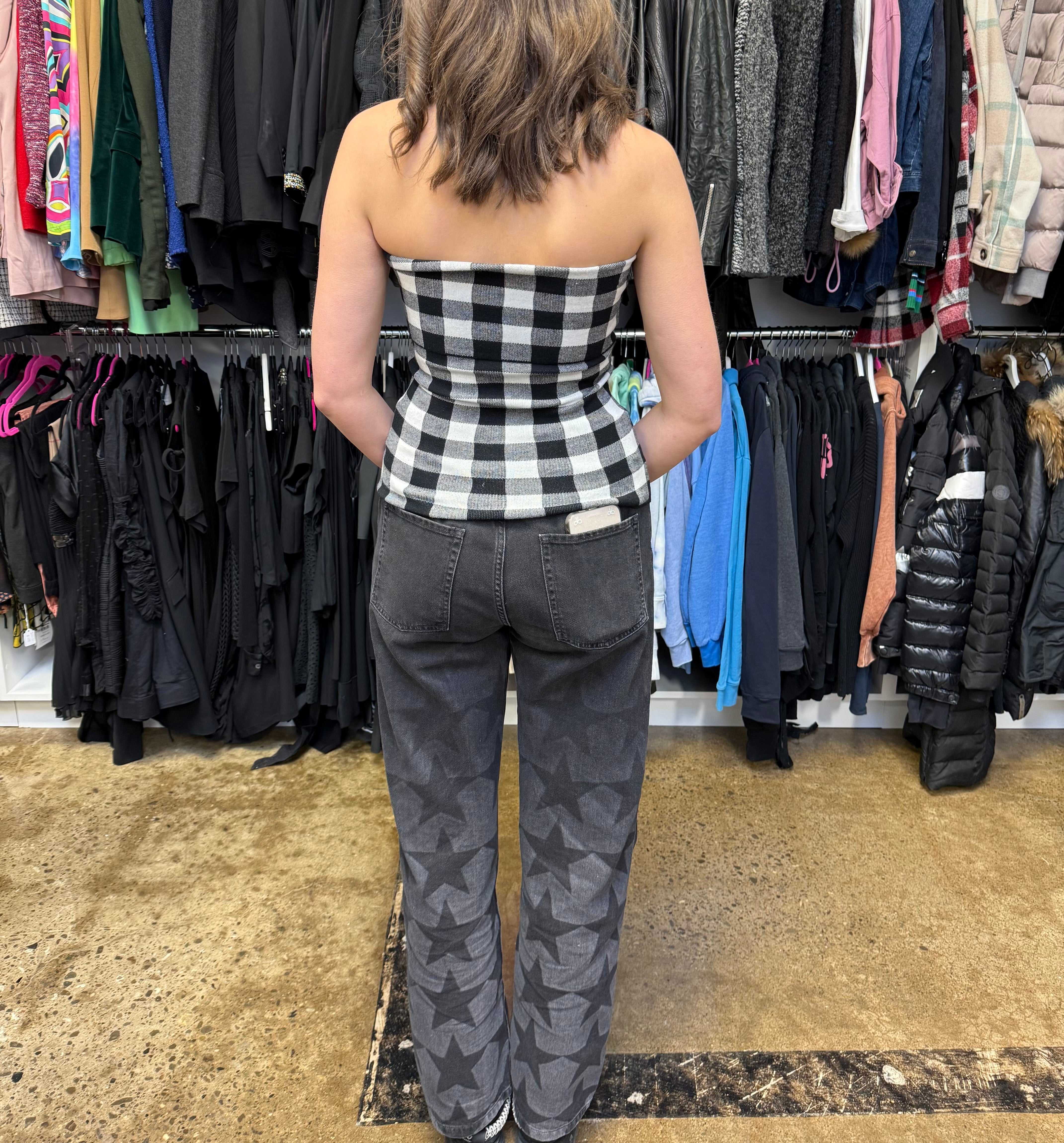 DEREK LAM - Black & White Check Strapless top