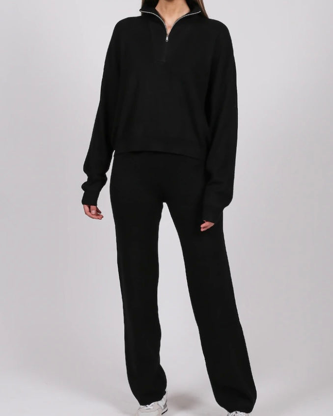 BRUNETTE THE LABEL - THE RIBBED KNIT HALF-ZIP POPOVER | WITH PEARL