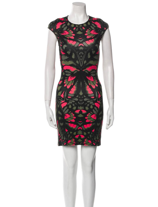 McQ By Alexander McQueen Multicolor Butterfly Kaleidoscope Print Cap Sleeve Dress