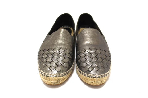 BOTTEGA VENETA metallic leather espadrille flats, 37