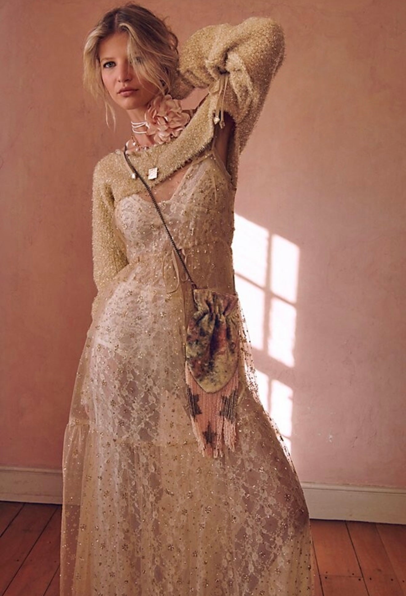 Free People One Estella Glitter Maxi Slip Dress