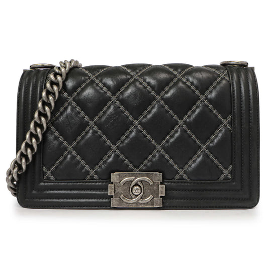 Pre-Loved Chanel™ quilted iridescent calfskin double stitch boy bag