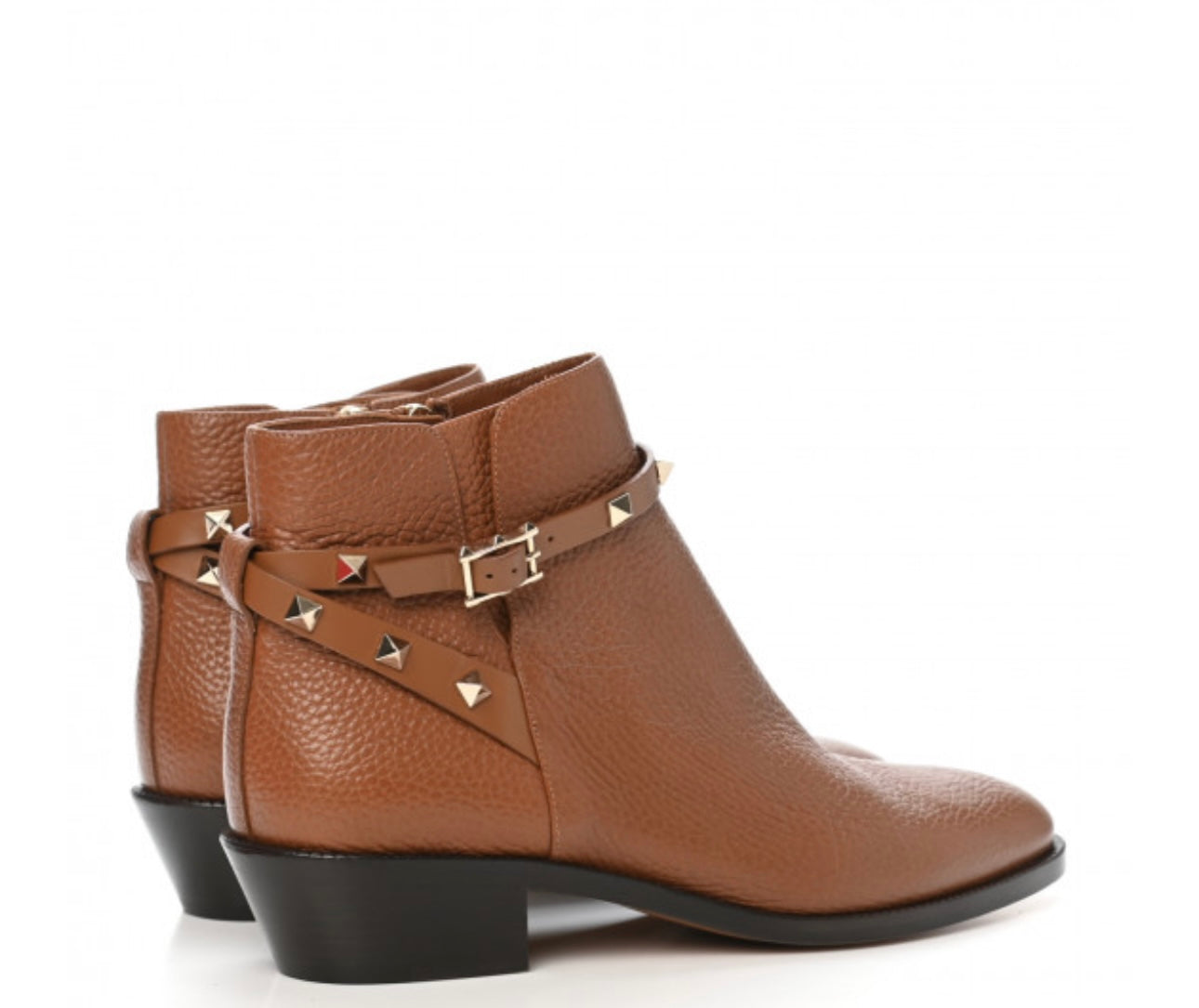 VALENTINO GARAVANI 
Grained Calfskin Rockstud Single Buckle 35mm Cowboy Ankle Boots