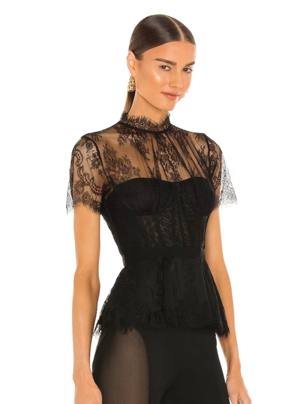 SIMKHAI - Kehlani Lace Bustier Top in Black