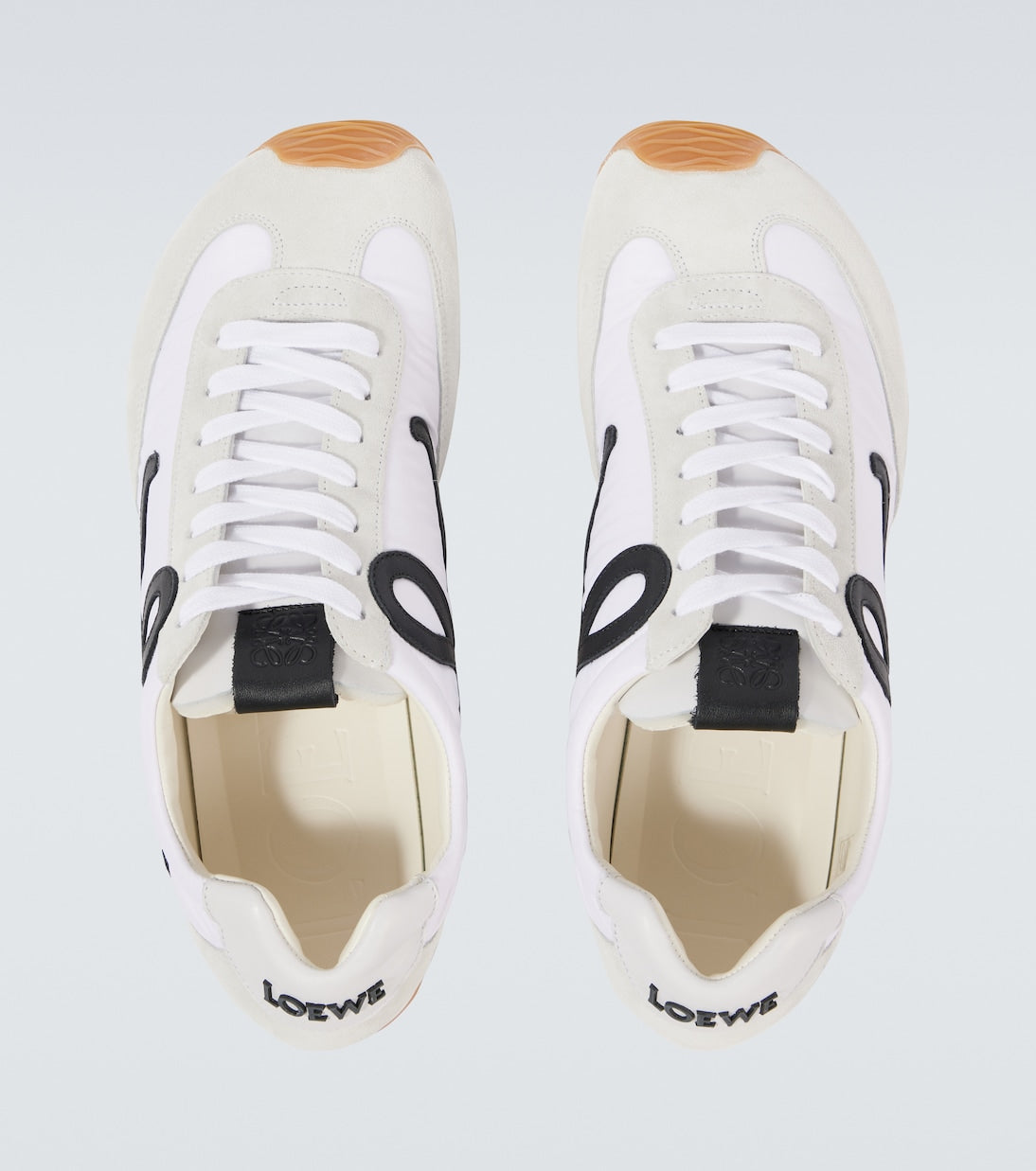 Loewe Runner Sneakers in White and Beige Suede with Black Logo