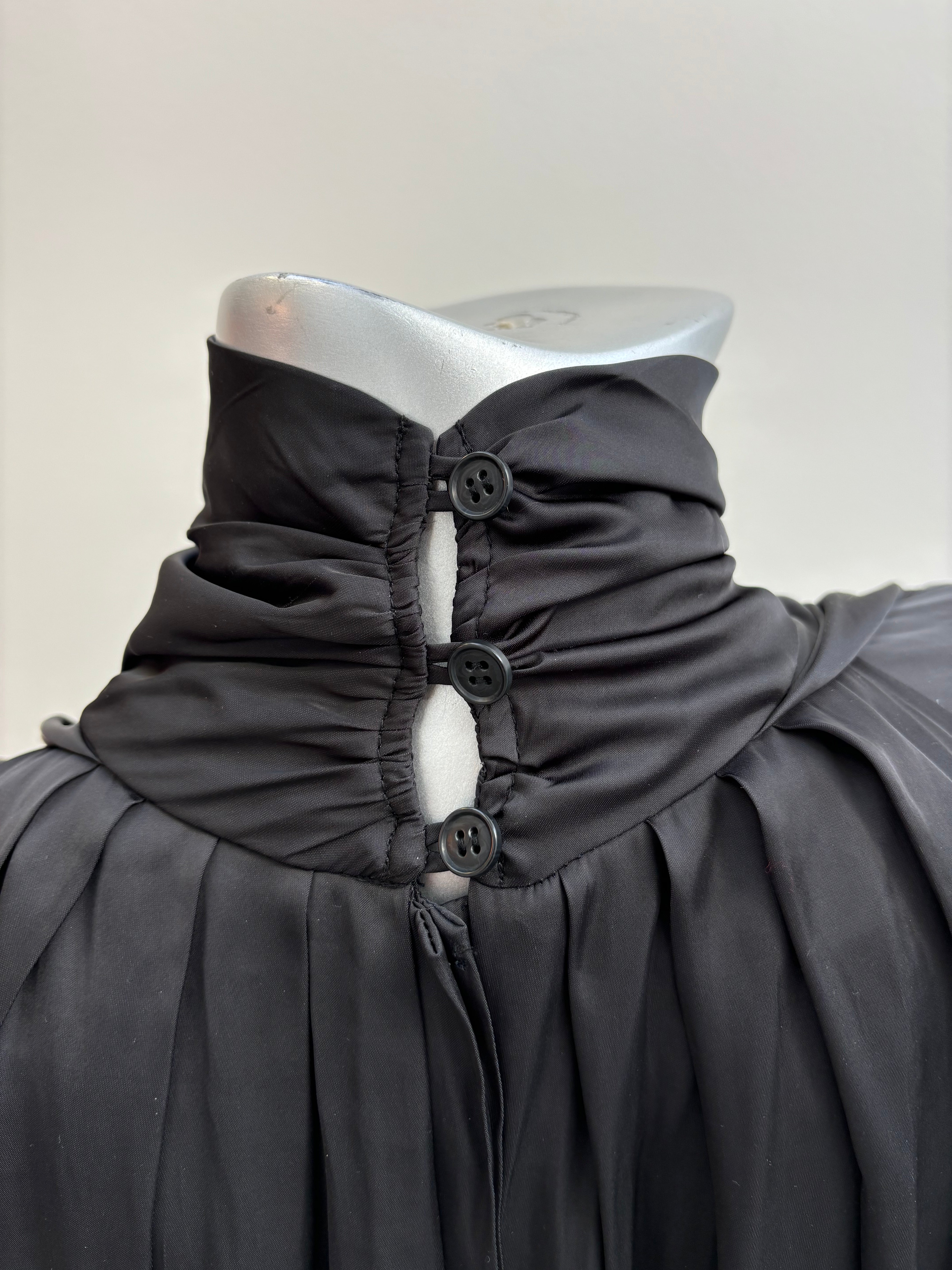 SMYTHE black satin turtleneck long sleeve blouse, button up back