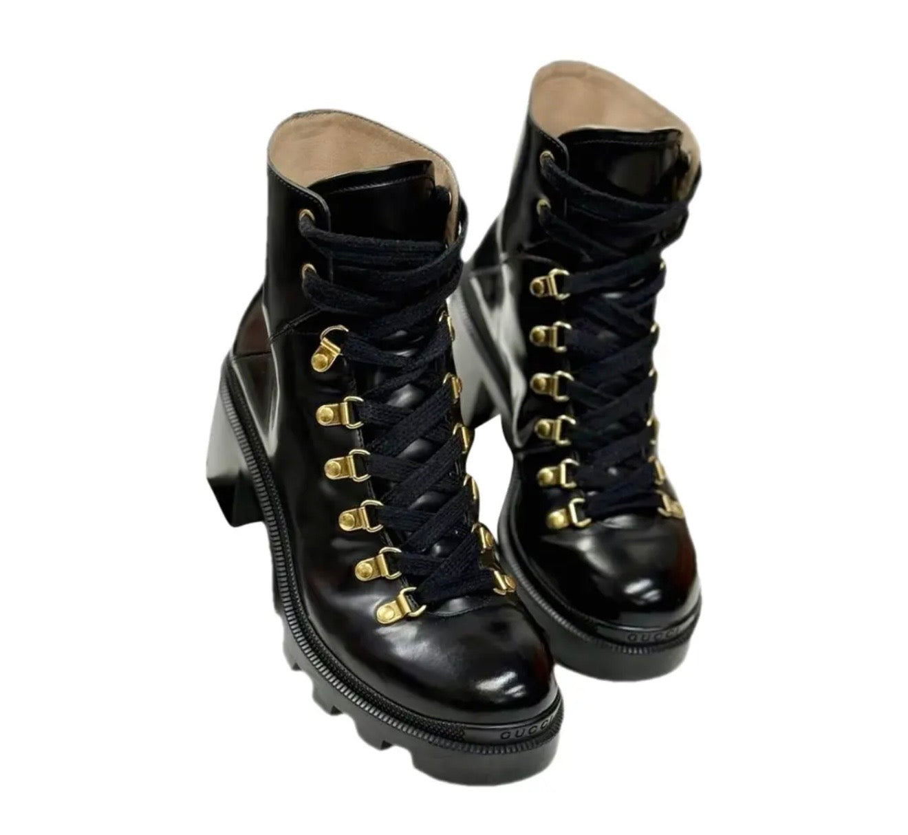 Gucci Web Accent Leather Combat Boots