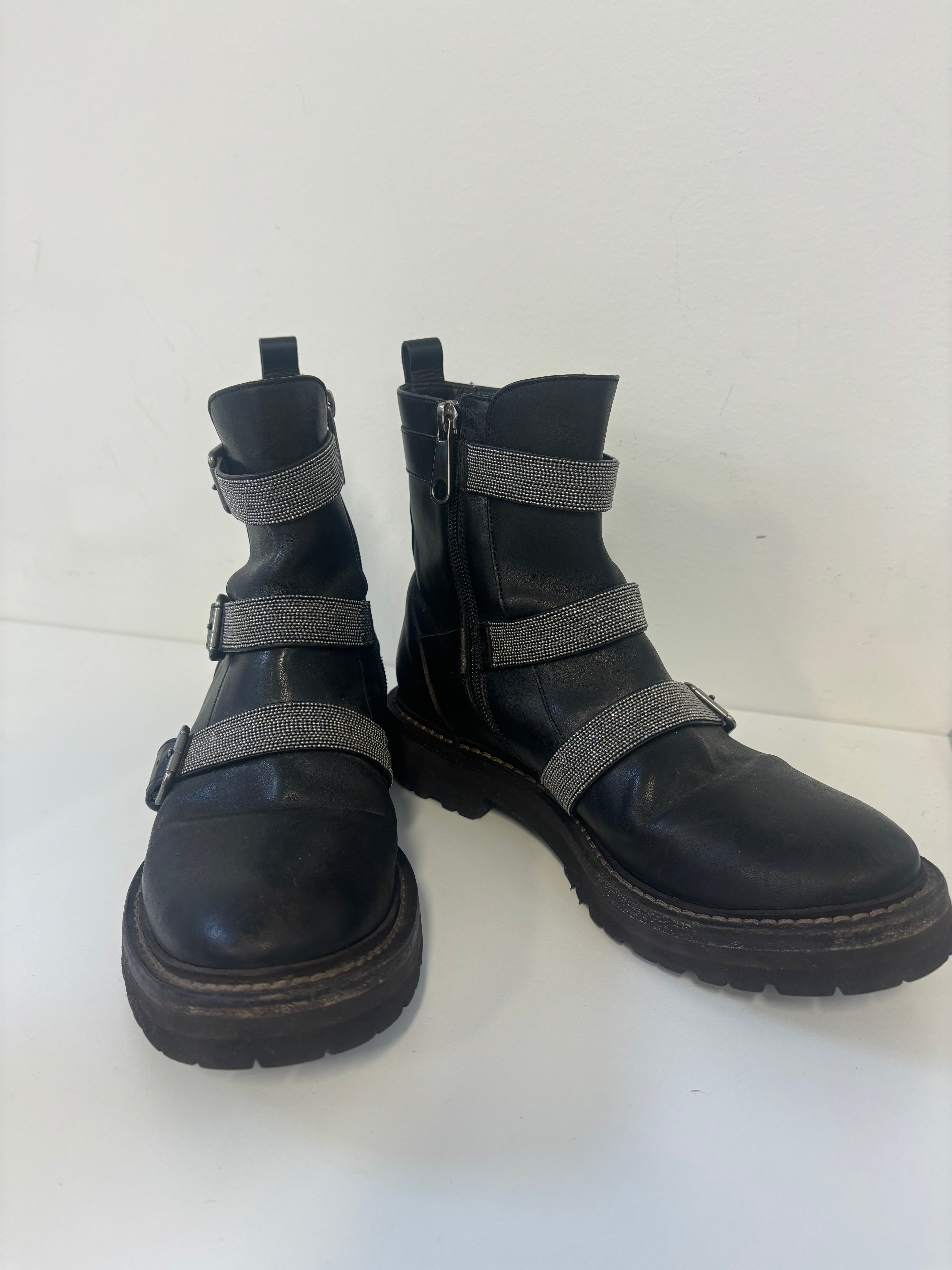 BRUNELLO CUCINELLI black ankle boots with signature sequin bands