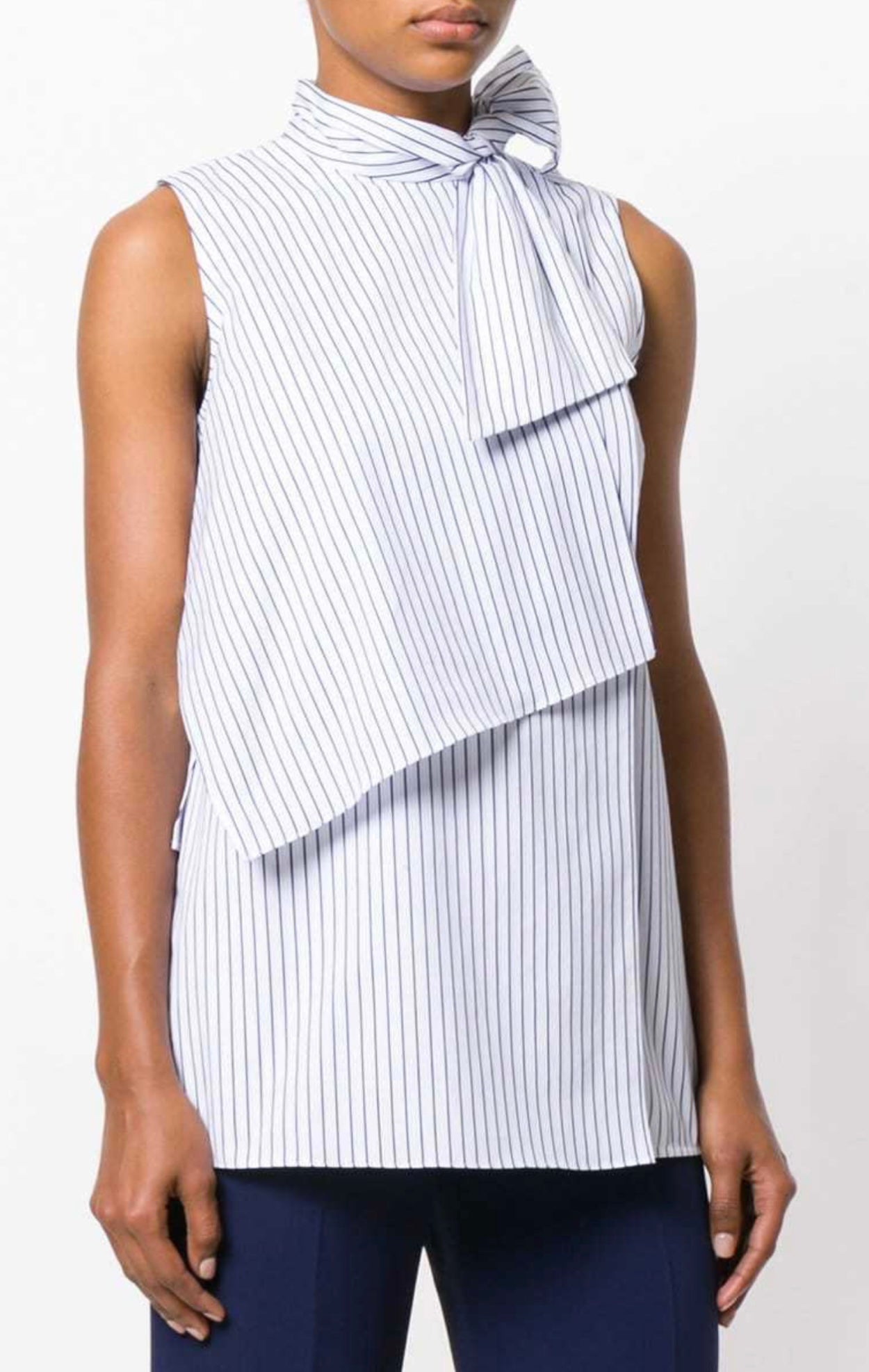 Victoria Beckham - White Vertical Striped Sleeveless Button Down Shirt