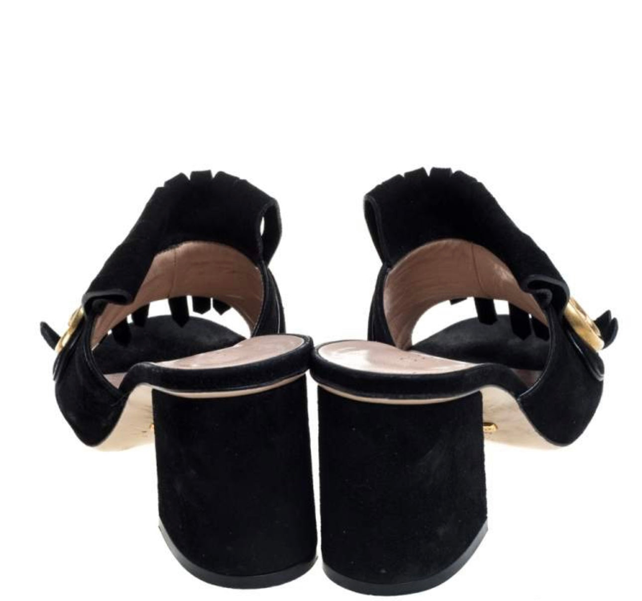 Gucci - 
Gucci Black Suede GG Marmont Fringe Mules