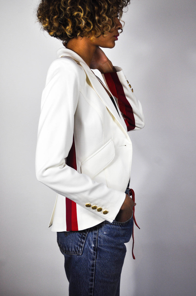 SMYTHE cream blazer with red stripes