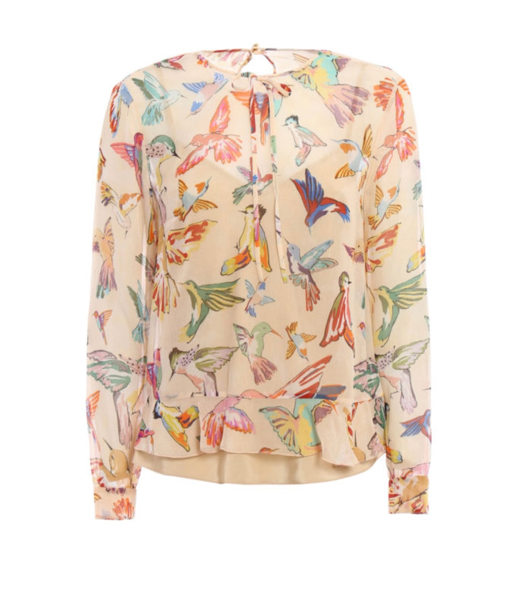 RED VALENTINO 
Hummingbird print silk blouse