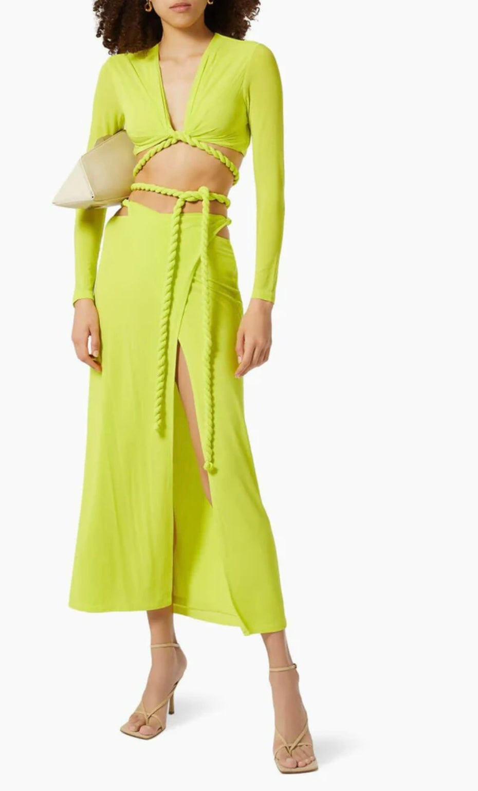 Dion Lee Rope Wrap Top & Skirt in Neon Green/Yellow