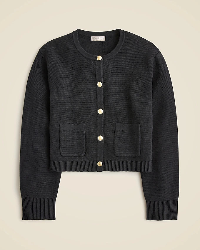 J CREW black cardi with gold buttons and front pockets