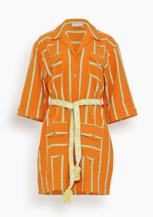 ALÉMAIS
Gina Stripe Mini Dress in Tangerine