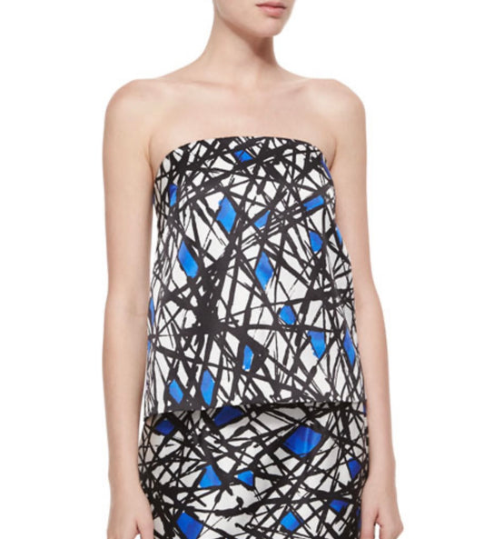 MILLY - Abstract Eloise Strapless top in Cobal