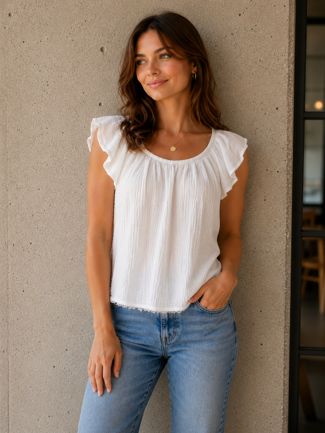 VELVET white gauze off shoulder top