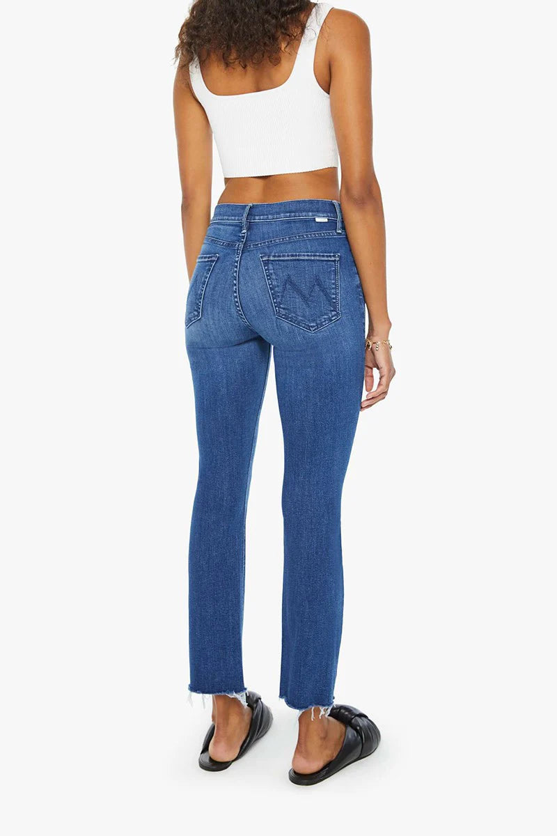 MOTHER dark blue the mid rise dazzler ankle fray