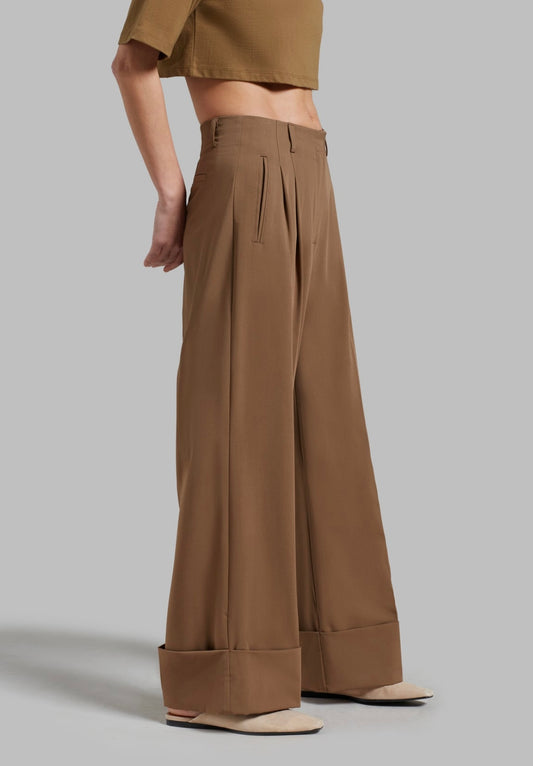 The Frankie Shop - Dax Wide Cuff Trousers – Brown Cream Villa