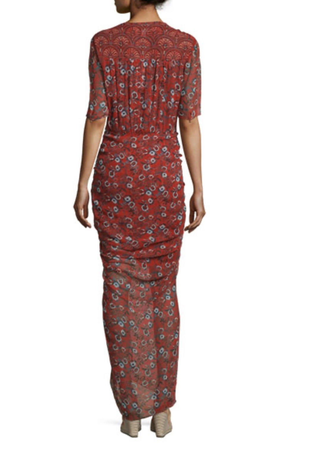 Veronica Beard
Mariposa Silk Ruched Printed Maxi Dress, Rust Floral