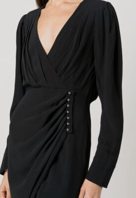 Jonathan Simkhai Black V-Neck Longsleeve Mini Dress W/ Silver Buttons