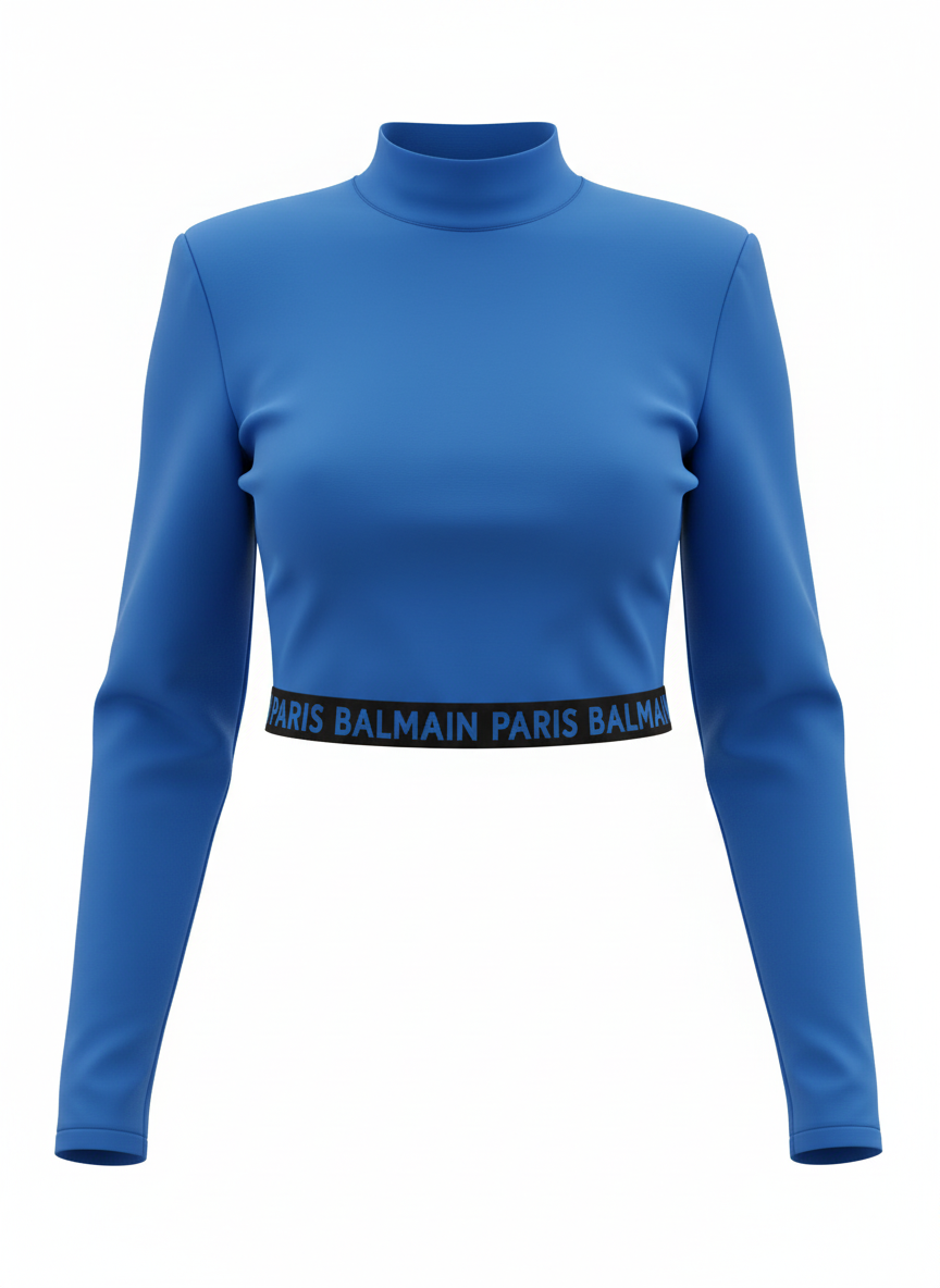 Balmain Royal Blue Cropped Longsleeve Top