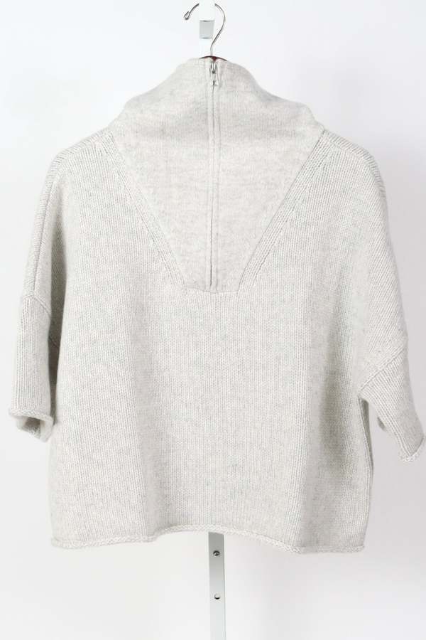 TWP 100% cashmere Heather Gray Cropped Half Zip Sweater with Short Sleeves
