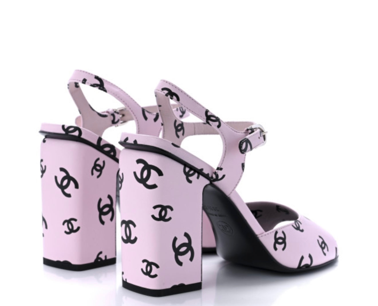 CHANEL 
Lambskin Printed CC Sandals