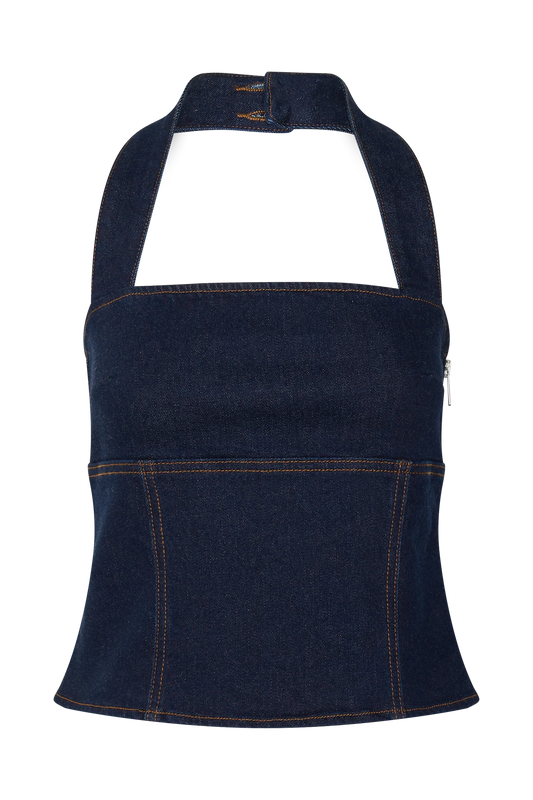 MESHKI Dayna denim halter top