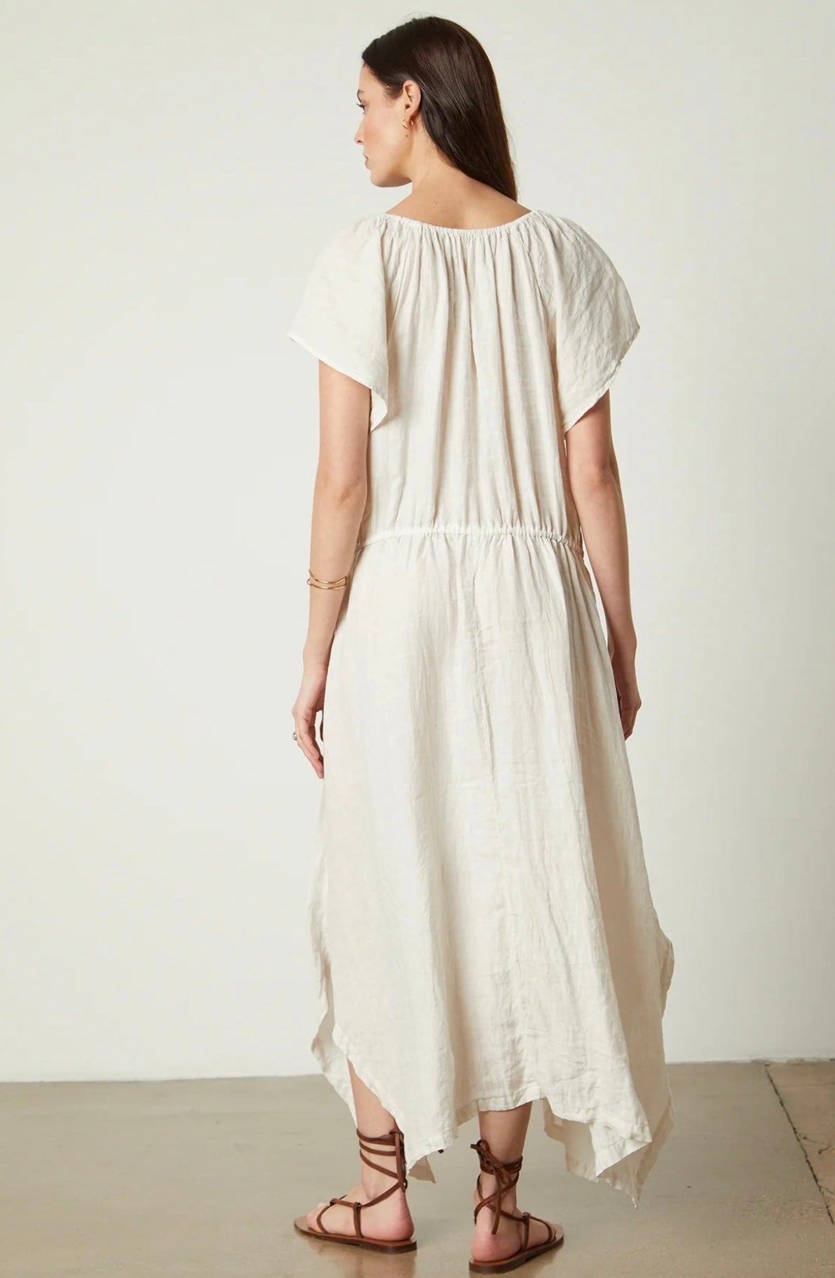 Velvet - Debbie - Woven Linen Flutter Sleeve Dress in Beach