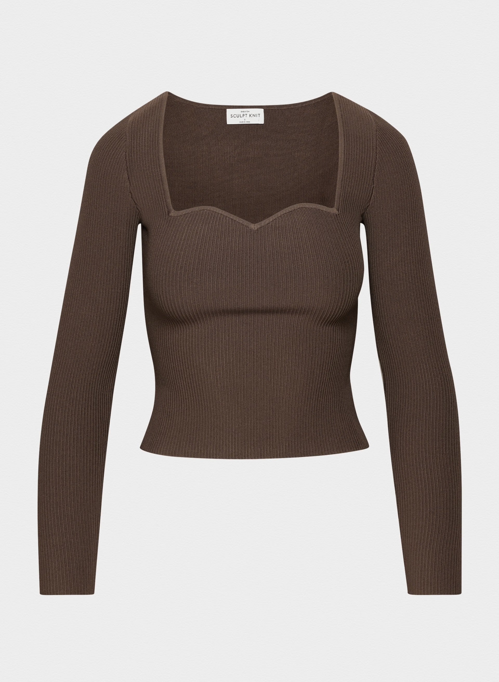 ARITZIA BABATON brown mocha ribbed longsleeve/sculpt top
