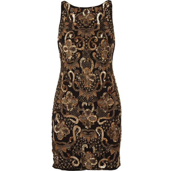 Alice & Olivia Mini Gold Beaded Dress