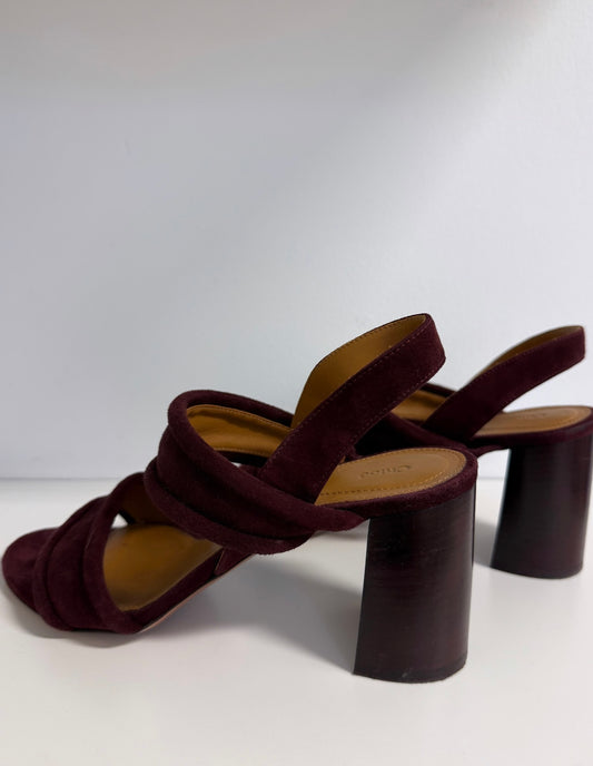 Chloe- Suede Burgundy Block Heel Sandals